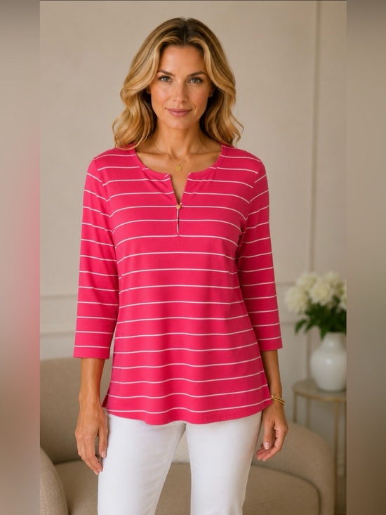 Jones New York Tops - JONES NEW YORK Women’s 3/4 Sleeve One Gold Button Henley Lightweight All Cotton